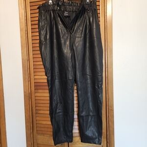 Faux Leather Straight Leg Pants - Black